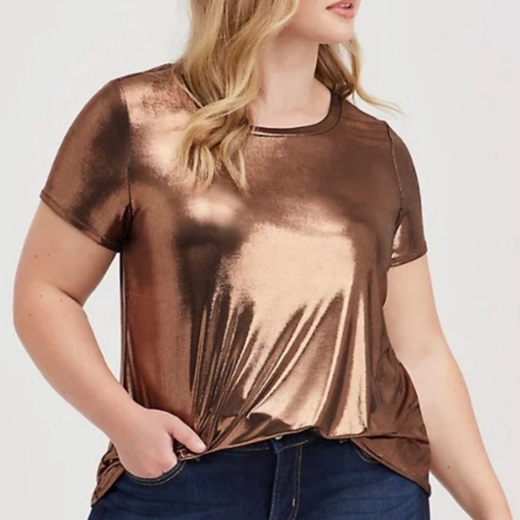 Torrid 1X liquid shine crew neck top bronze - Picture 1 of 10